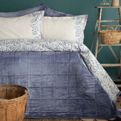 Bedline Wellsoft Kapitone Yatak Örtüsü Seti Çift Kişilik Lauren Mavi