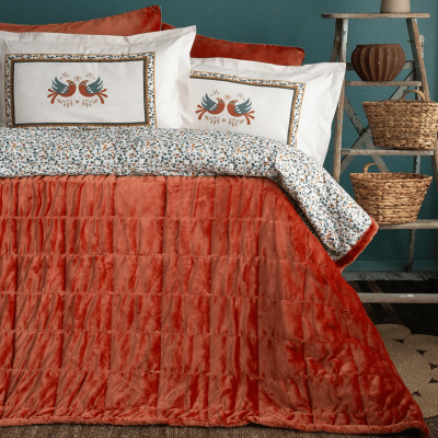 Bedline Wellsoft Kapitone Yatak Örtüsü Seti Çift Kişilik Wing Terakota