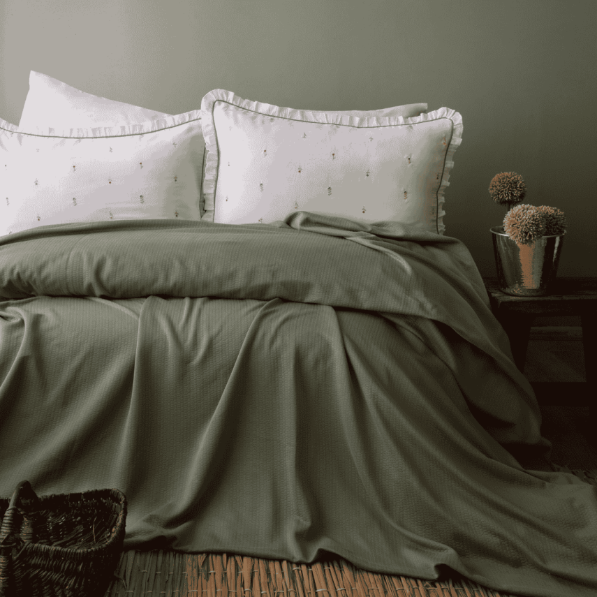 Bedline Lily Marsala Yeşil Çift Kişilik Pamuk Pikeli Set - 1