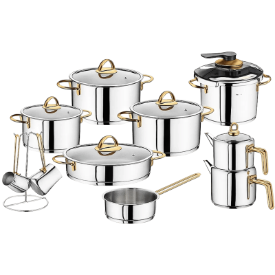 Cocinero 1087 Gold Silindir Çelik Kulplu 18 Parça Hiper Set