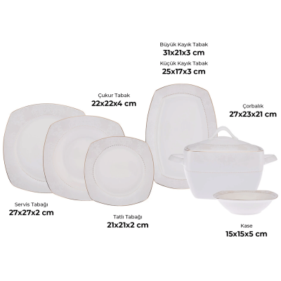 Emsan Bone Yeni Defne 60 Parça 12 Kişilik Yemek Takımı Yarım Kare - 2