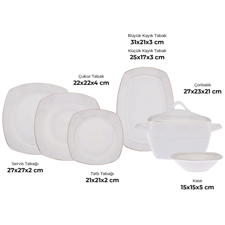 Emsan Bone Yeni Defne 60 Parça 12 Kişilik Yemek Takımı Yarım Kare - 2