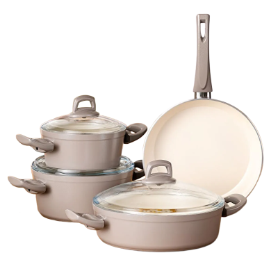 Emsan Crystal 7 Parça Çelik Tencere Seti Bej