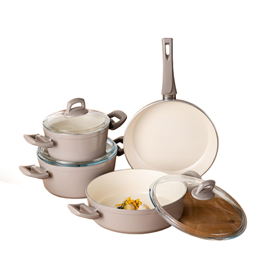 Emsan Crystal 7 Parça Çelik Tencere Seti Bej - 3