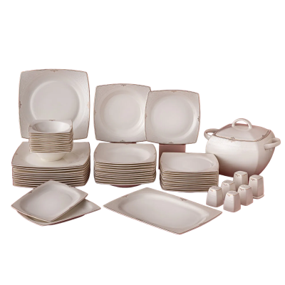 Emsan Estiva Fine Bone Gold 61 Parça 12 Kişilik Kare Yemek Takımı - 2