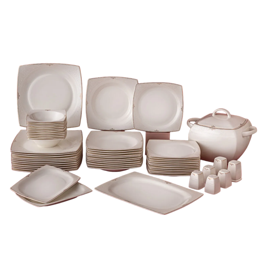 Emsan Estiva Fine Bone Gold 61 Parça 12 Kişilik Kare Yemek Takımı - 2