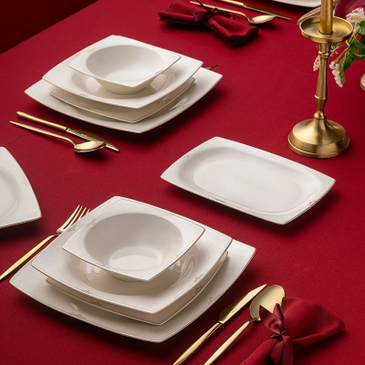 Emsan Estiva Fine Bone Gold 61 Parça 12 Kişilik Kare Yemek Takımı - 4
