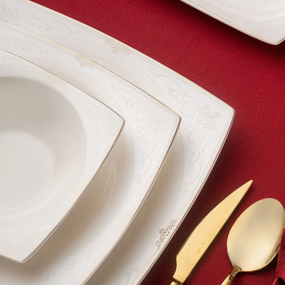 Emsan Estiva Fine Bone Gold 61 Parça 12 Kişilik Kare Yemek Takımı - 5