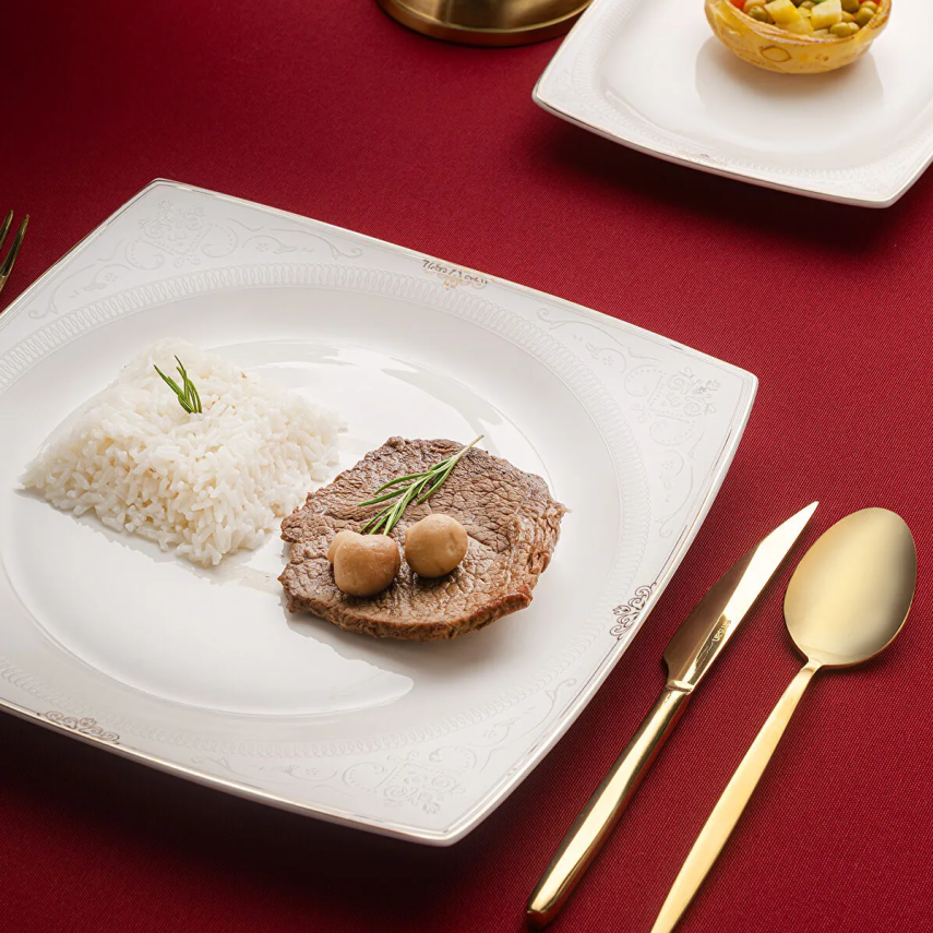 Emsan Estiva Fine Bone Gold 61 Parça 12 Kişilik Kare Yemek Takımı - 6