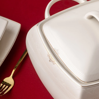 Emsan Estiva Fine Bone Gold 61 Parça 12 Kişilik Kare Yemek Takımı - 7