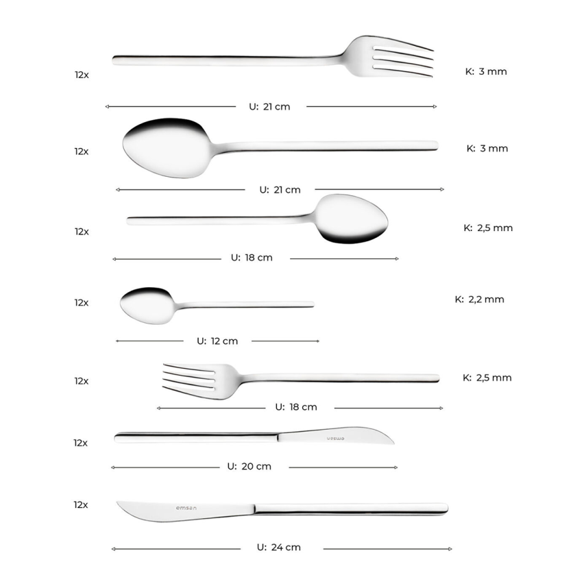 Emsan Lora 84 Parça 12 Kişilik Çelik Çatal Kaşık Bıçak Seti Lüks Kutulu - 6