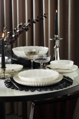 Kütahya Porselen Bone Luz Form 52 Parça 12 Kişilik Yemek Takımı Platin File