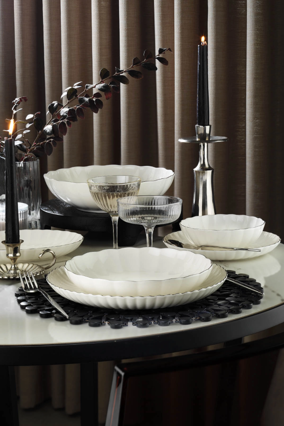 Kütahya Porselen Bone Luz Form 52 Parça 12 Kişilik Yemek Takımı Platin File - 1