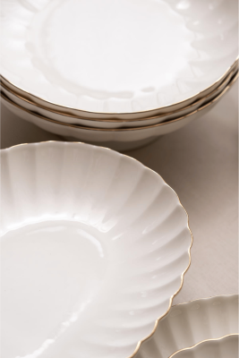 Kütahya Porselen Bone Luz Form 52 Parça 12 Kişilik Yemek Takımı Altın File - 2