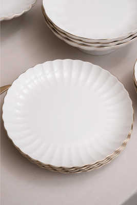 Kütahya Porselen Bone Luz Form 52 Parça 12 Kişilik Yemek Takımı Altın File - 3