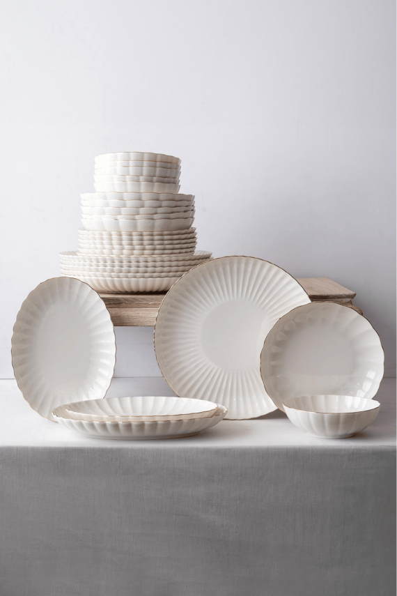 Kütahya Porselen Bone Luz Form 52 Parça 12 Kişilik Yemek Takımı Altın File - 4