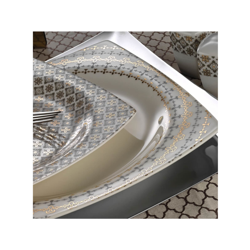 Kütahya Porselen Bone Mare Kare 62 Parça 12 Kişilik Çeyiz Yemek Takımı - 2
