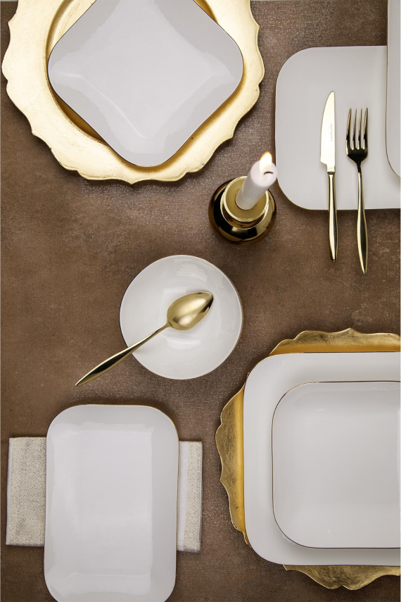 Kütahya Porselen Bone Minas 51 Parça 12 Kişilik Yemek Takımı Altın Fileli - 1