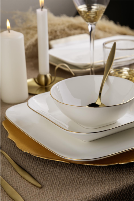 Kütahya Porselen Bone Minas 51 Parça 12 Kişilik Yemek Takımı Altın Fileli - 2