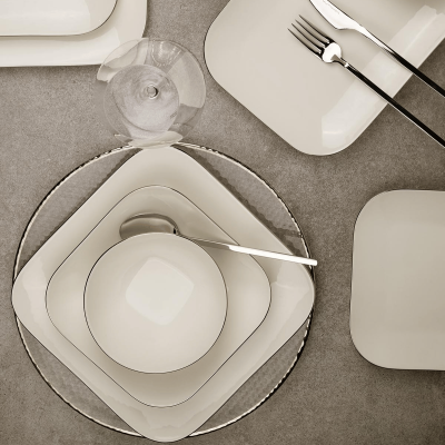 Kütahya Porselen Bone Minas 51 Parça 12 Kişilik Yemek Takımı Platin Fileli