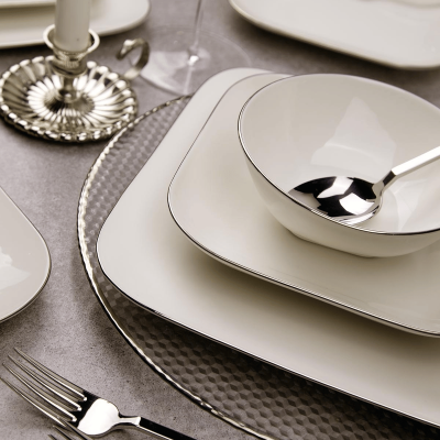 Kütahya Porselen Bone Minas 51 Parça 12 Kişilik Yemek Takımı Platin Fileli - 3