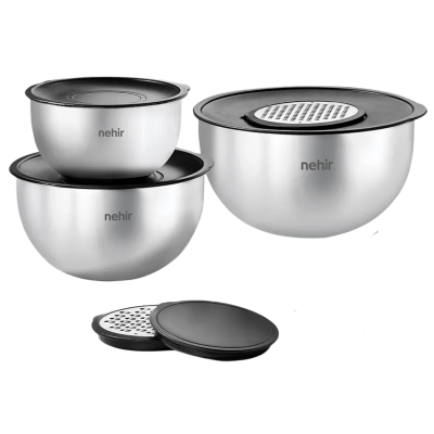Nehir Silver Çelik 9 Parça Rendeli Karıştırma Kabı Takımı