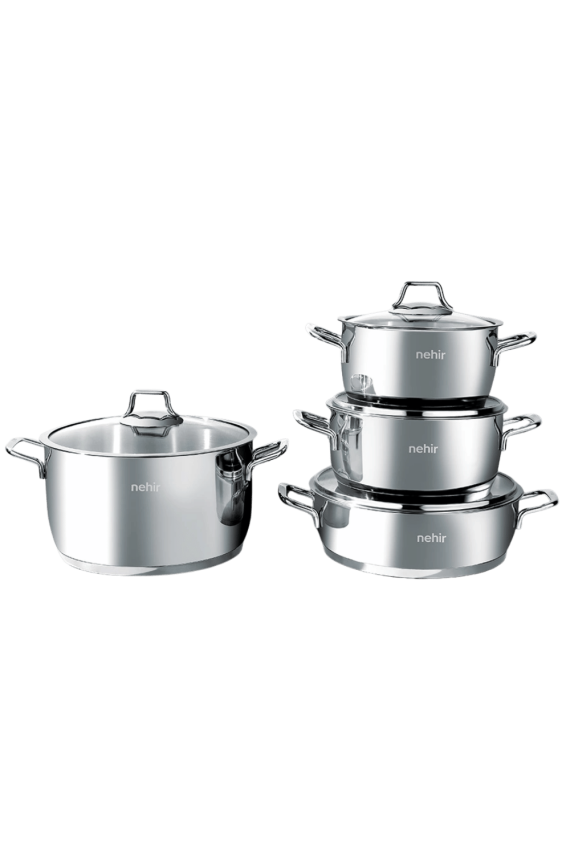 Nehir Silver Klasik 8 Parça 18/10 Paslanmaz Çelik Tencere Seti - 1