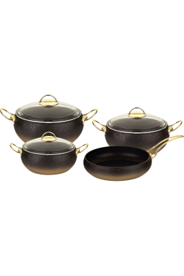 OMS 3023 Gold Küre Granit Tencere Seti 7 Parça
