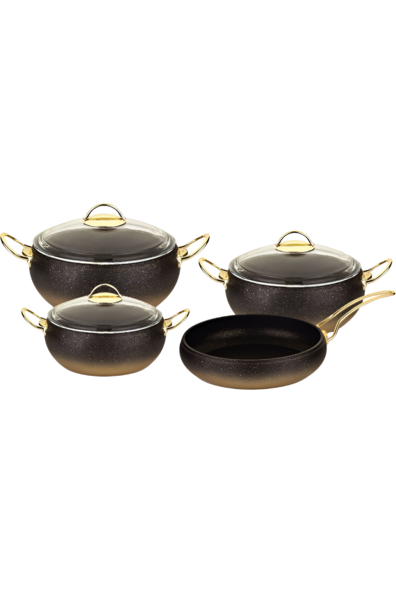 OMS 3023 Gold Küre Granit Tencere Seti 7 Parça - 1
