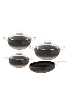 OMS 3023 Gümüş Küre Granit Tencere Seti 7 Parça