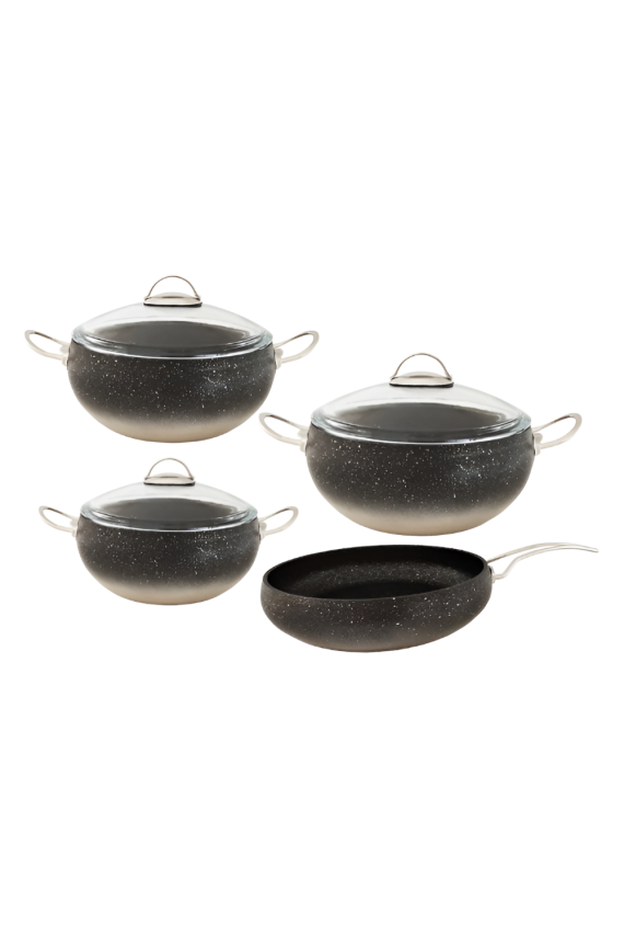 OMS 3023 Gümüş Küre Granit Tencere Seti 7 Parça - 1