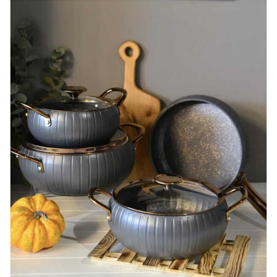 OMS 3528 Meridian 7 Parça Granit Tencere Seti Antrasit Renk Bakır Kapak