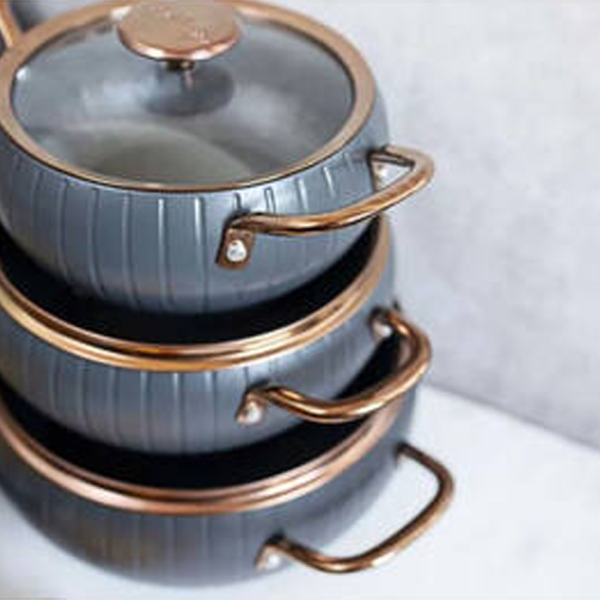 OMS 3528 Meridian 7 Parça Granit Tencere Seti Antrasit Renk Bakır Kapak - 2