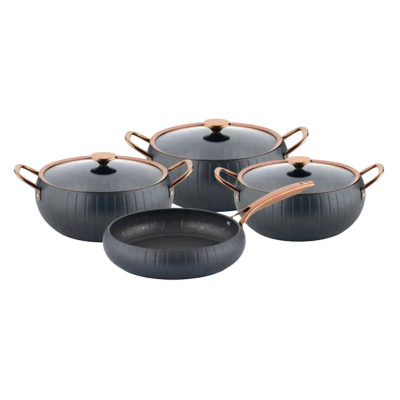 OMS 3528 Meridian 7 Parça Granit Tencere Seti Antrasit Renk Bakır Kapak - 5