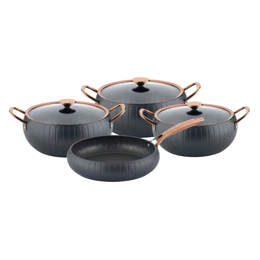 OMS 3528 Meridian 7 Parça Granit Tencere Seti Antrasit Renk Bakır Kapak - 5