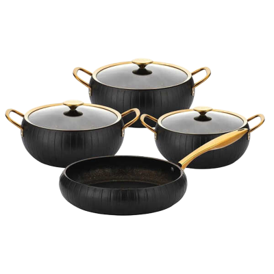 OMS 3528 Meridian 7 Parça Granit Tencere Seti Black Gold Kapaklı - 2