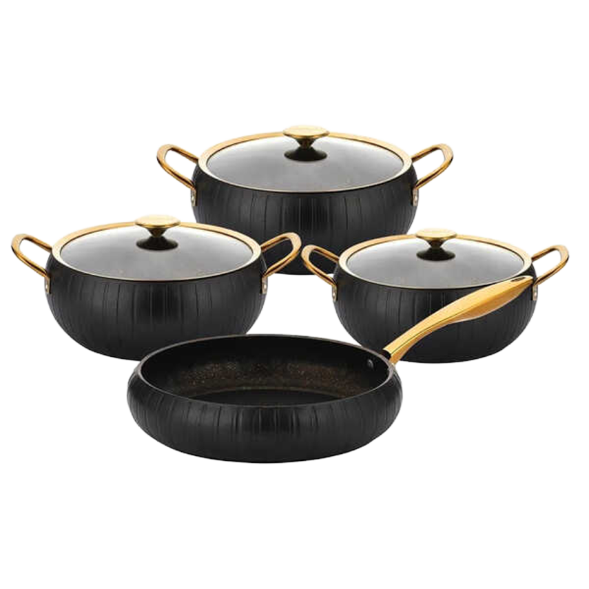 OMS 3528 Meridian 7 Parça Granit Tencere Seti Black Gold Kapaklı - 2